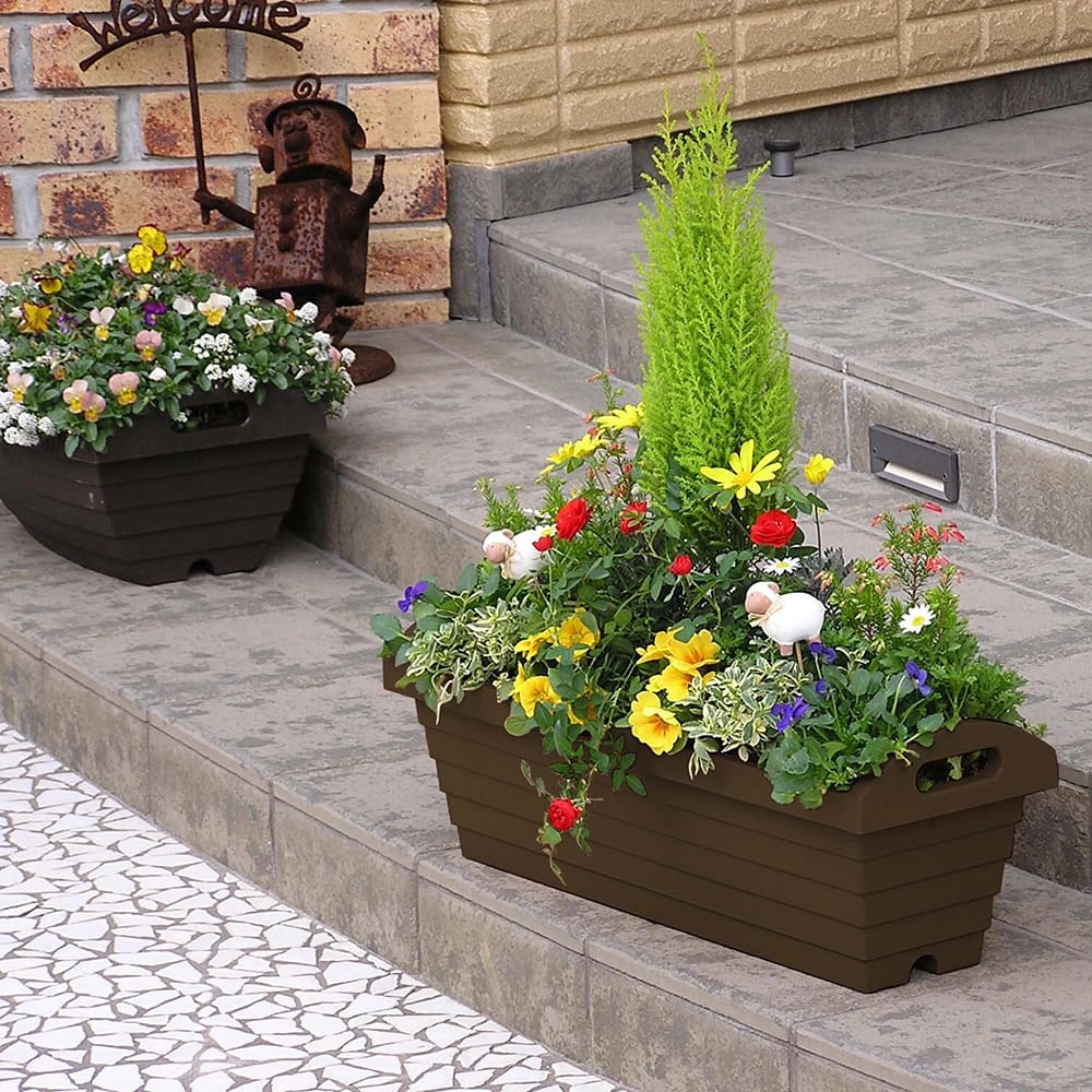 JEJ Astage 26" Rectangle Plastic Indoor/Outdoor Planter, Dark Brown