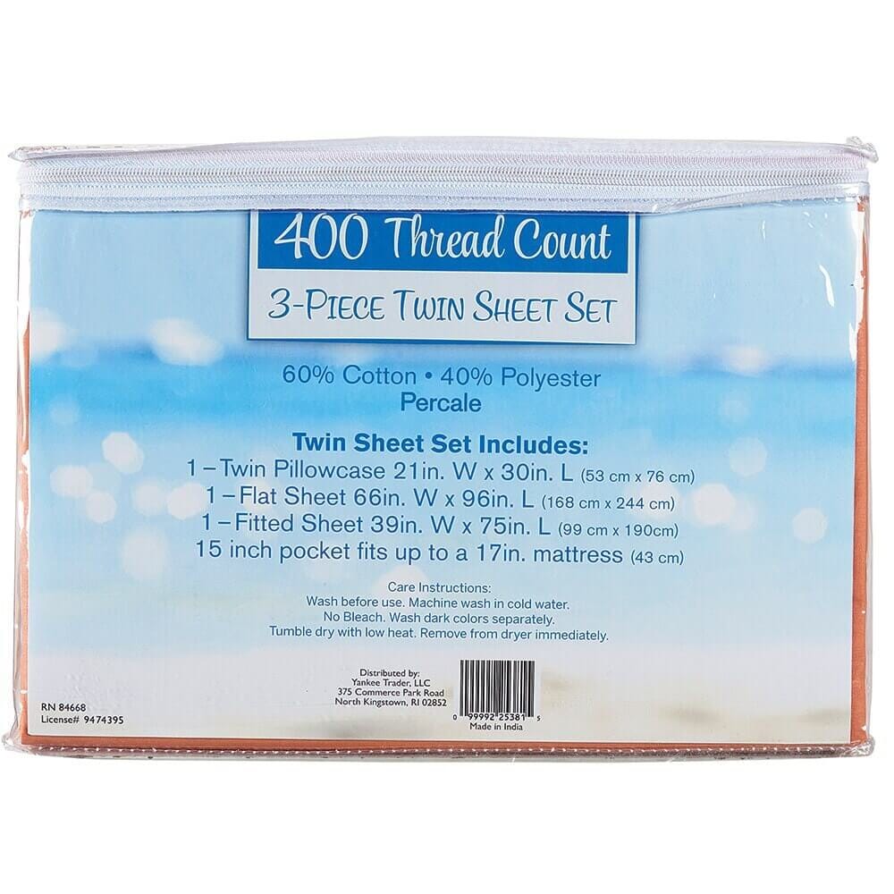 Coastal Collection 400 Thread Count Twin Sheet Set, 3-Piece