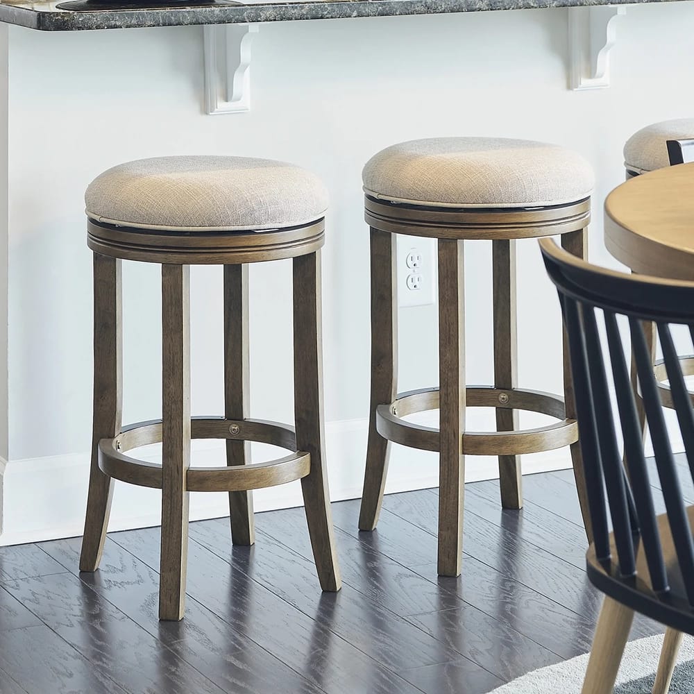 NewRidge Home Goods 30" Counter-Height Backless Wood Swivel Barstool, Honeysuckle/Cream