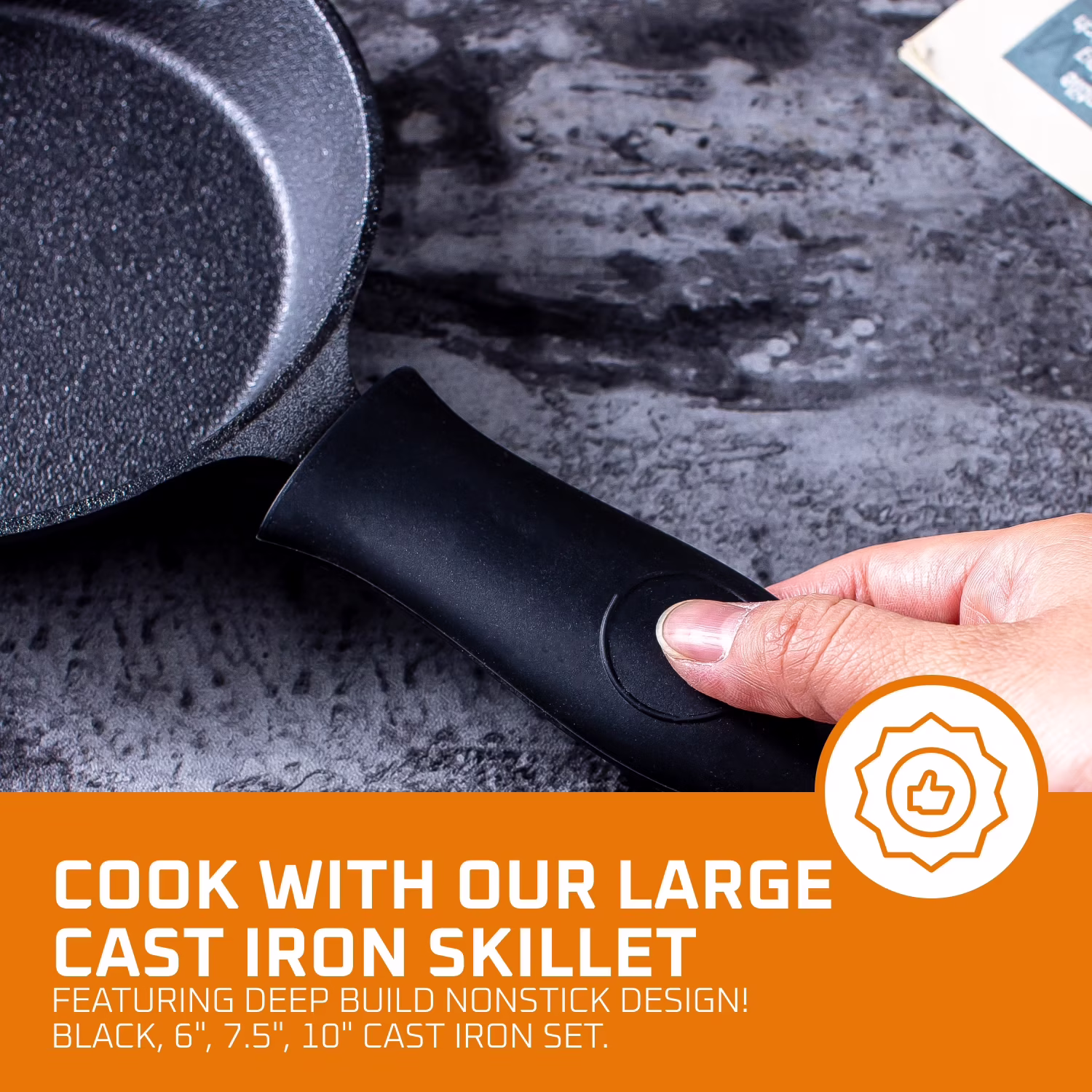 Bruntmor Pre-Seasoned Cast Iron Skillets, Set of 3