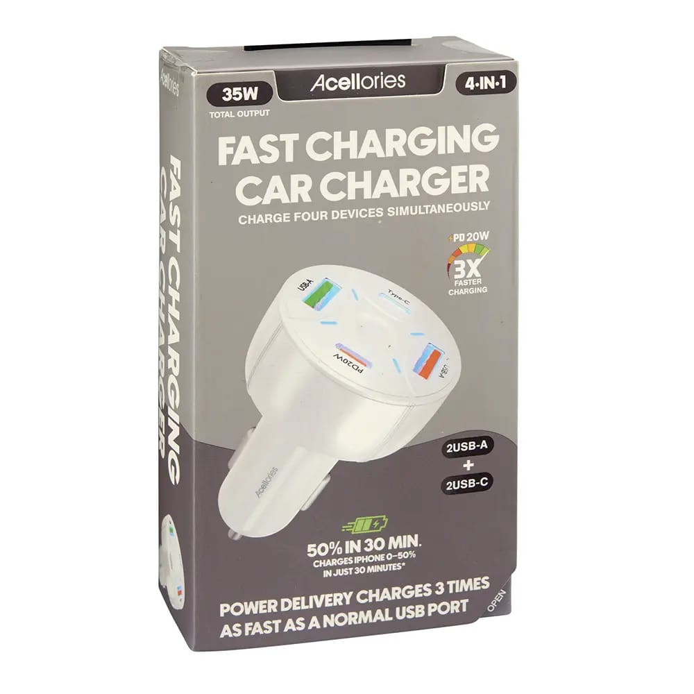 Acellories 4-In-1 Fast Charging Car Charger