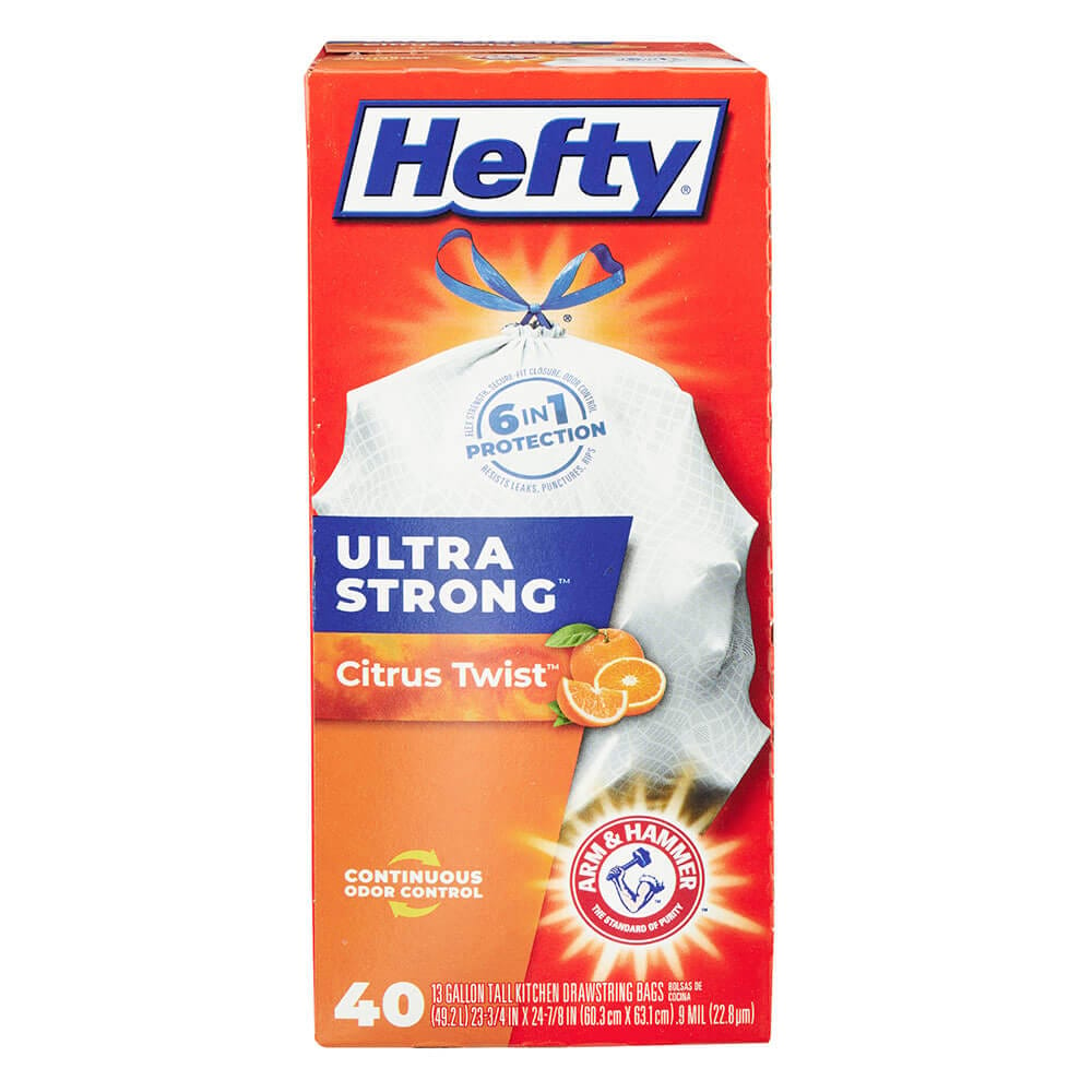 Hefty Ultra Strong Citrus Twist 13 Gallon Trash Bags, 40 Count