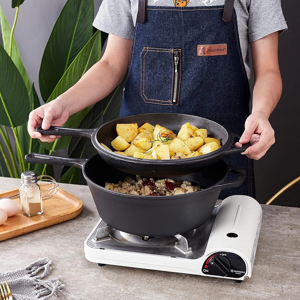 Bruntmor 2-in-1 5-Quart Pre-Seasoned Cast Iron Multi-Cooker