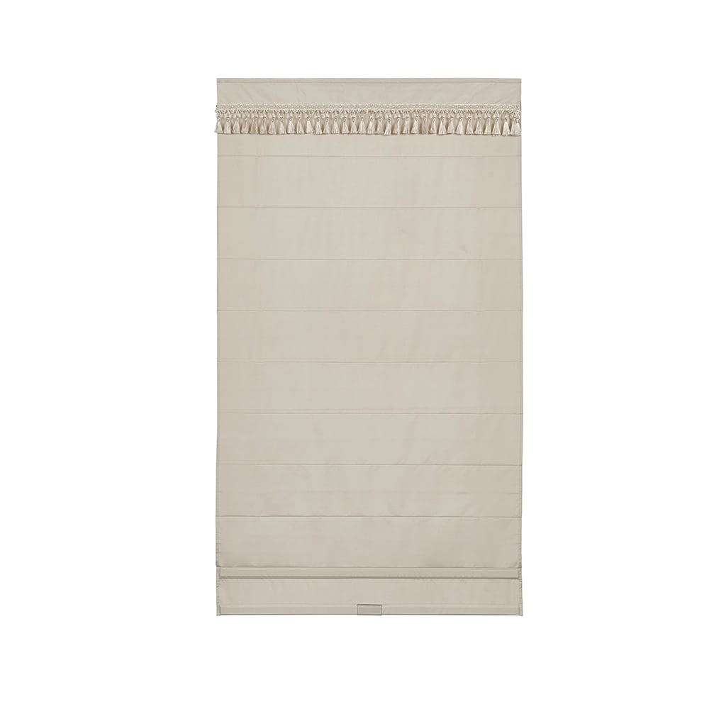 Cordless Fabric Flat Roman Shade with Tassel Trim Valance, Sand Stone, 36" x 64"