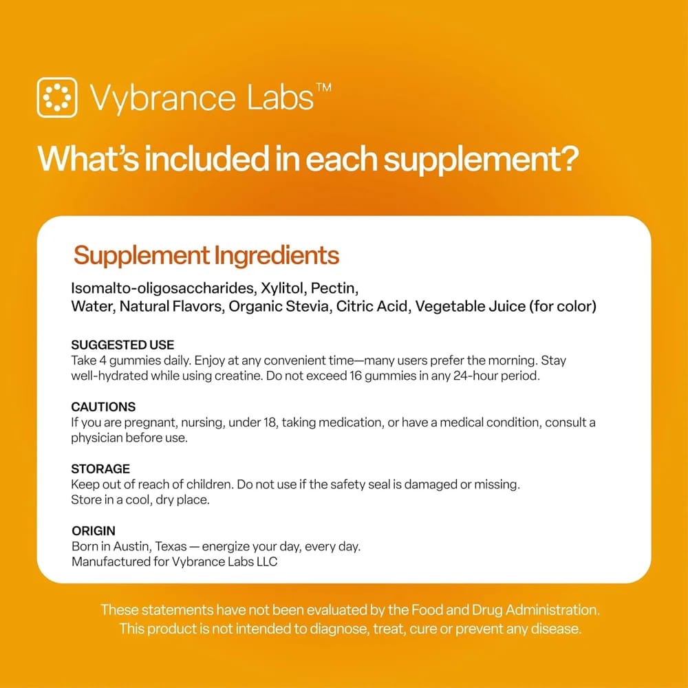 Vybrance Labs Creatine Monohydrate Gummies, Mango, 120 ct
