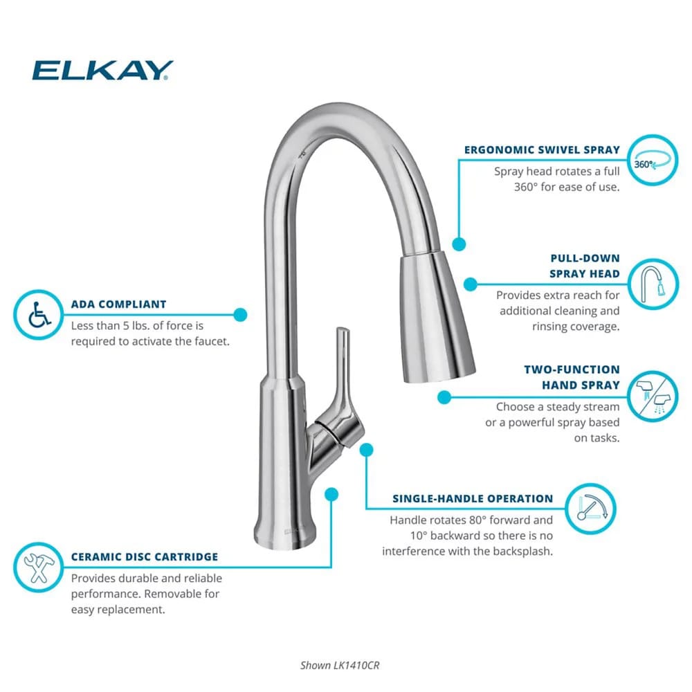 Elkay Single Hole Pull-Down Kitchen Faucet, Chrome