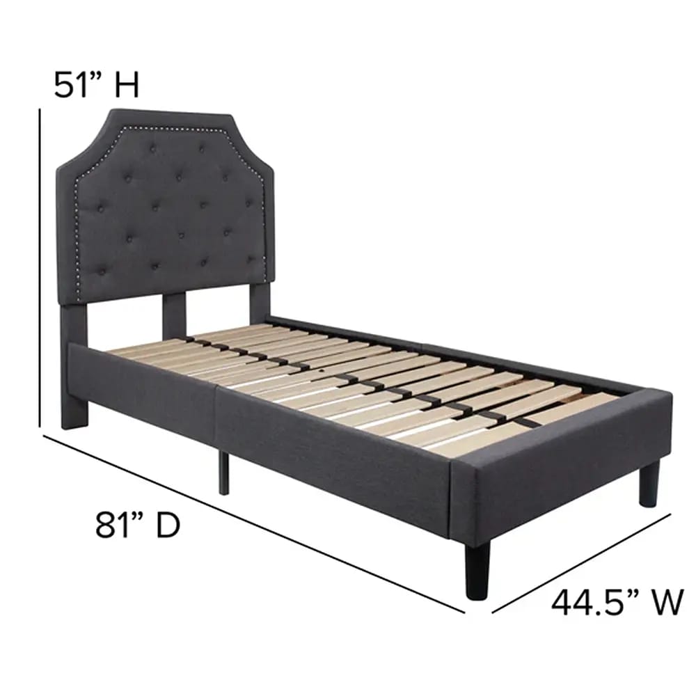 Brighton Arched Tufted Upholstered Platform Bed, Twin, Dark Gray