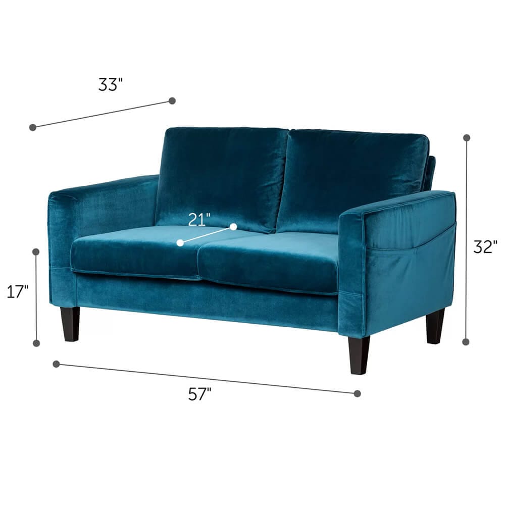 South Shore Cozy 57" Square Arm Loveseat, Velvet Blue