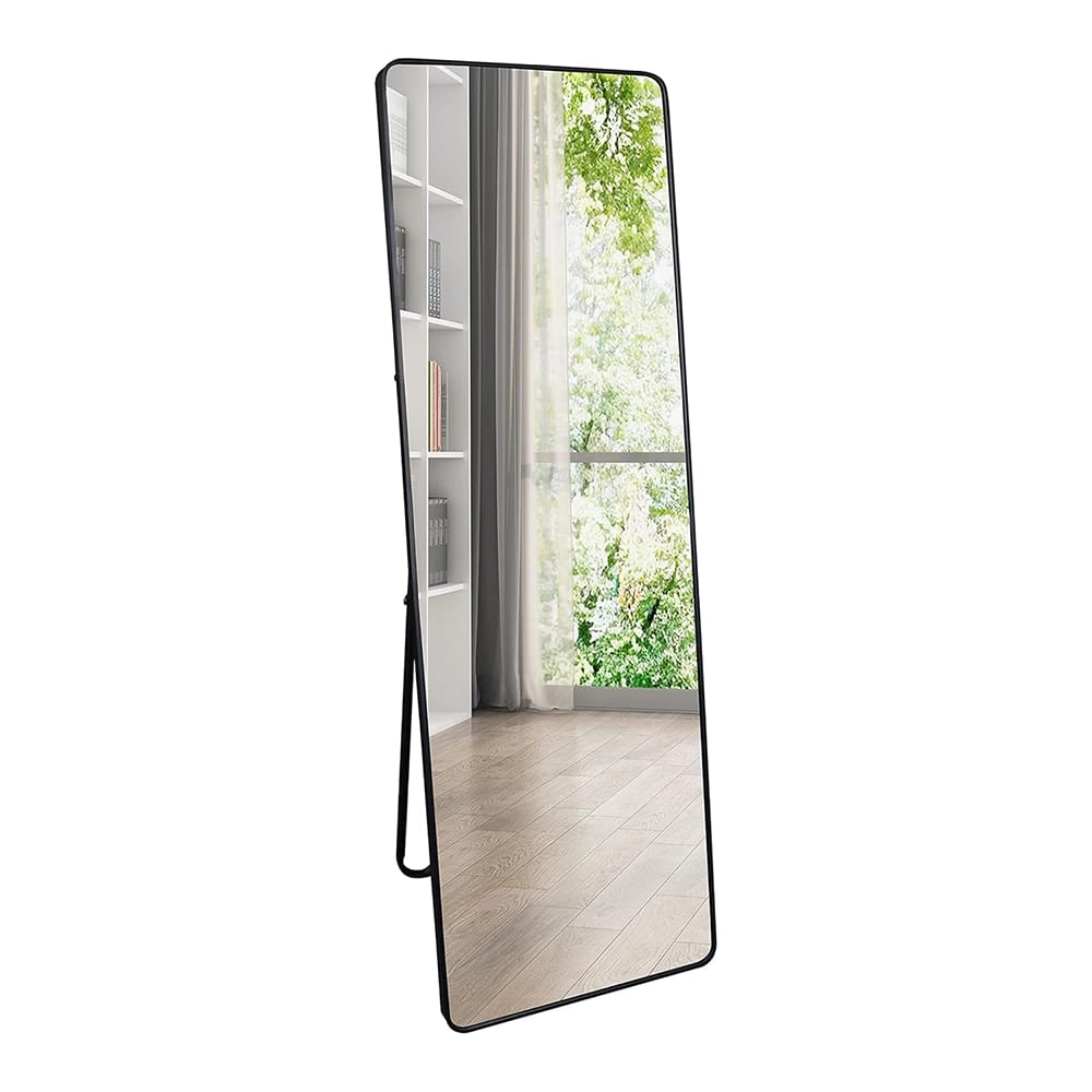 Hamilton Hills Rounded Corner Full Length Standing Mirror, Black, 18" x 58"