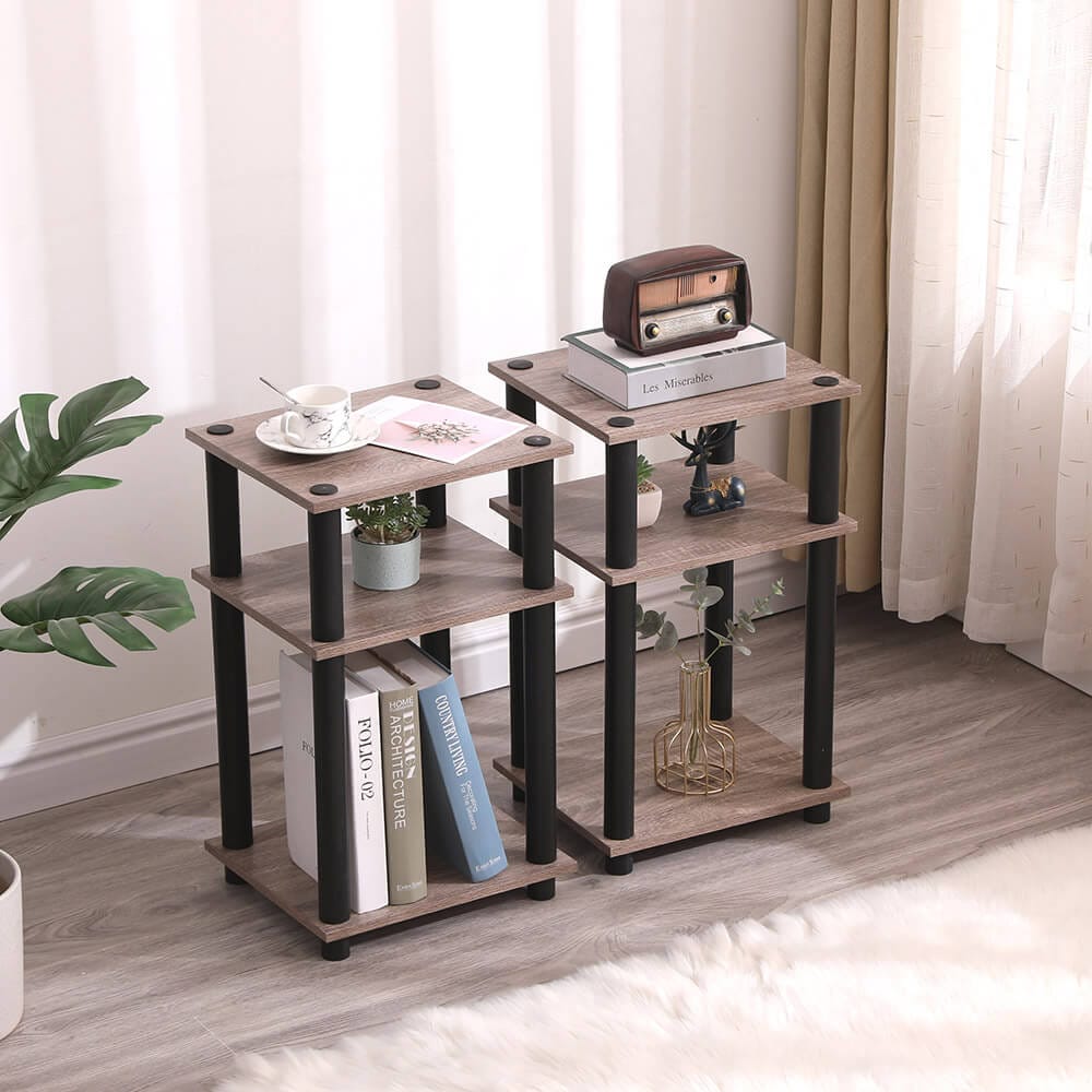 Turn-N-Tube End Table, Set of 2, Oak Gray/Black