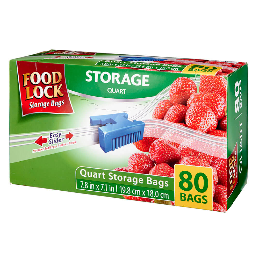 Food Lock Easy Slider Quart Storage Bags, 80 Count