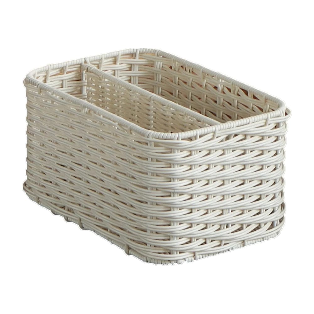 Resin Woven Basket with Divider, White