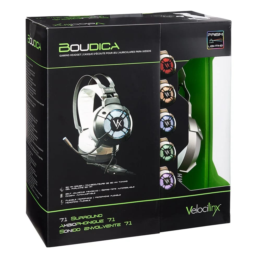 Velocilinx Surround Sound USB Gaming Headset, White/Silver