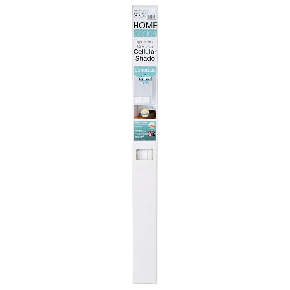 Home Basics Cordless Light Filtering 1 Cellular Shade, White, 34" x 72"