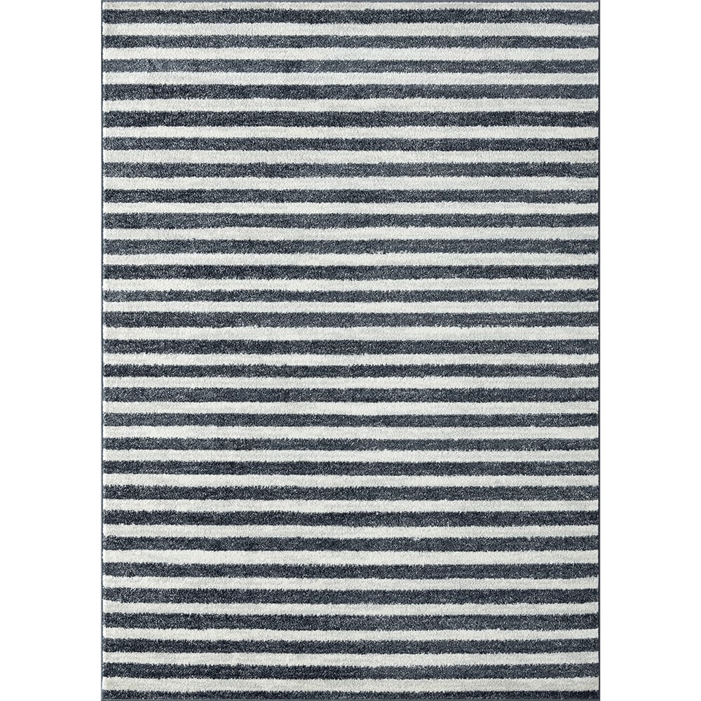 Daphnes 8'6" x 12'5" Contemporary Striped Area Rug, Dark Gray/Cream