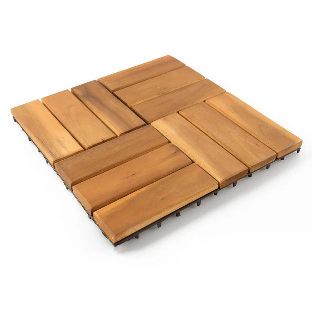 Villa Acacia Wood Interlocking Deck Tiles, 12" x 12", 10 Pack