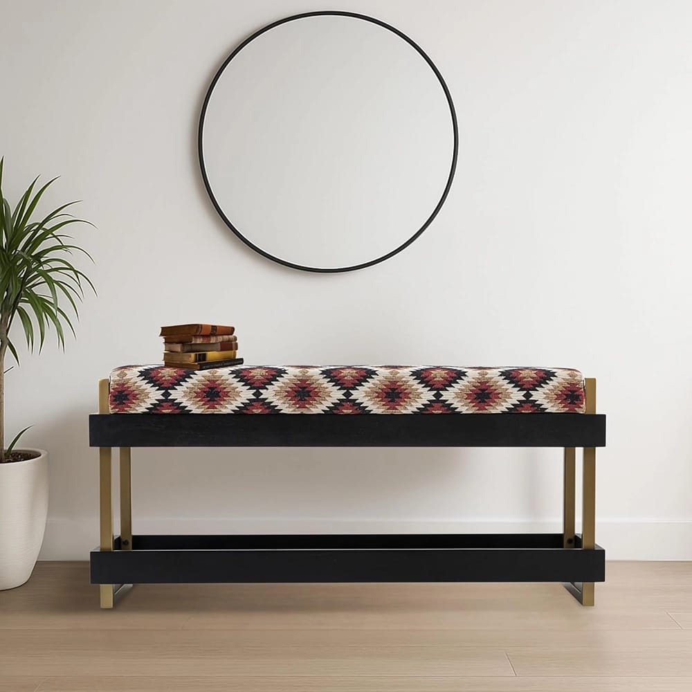 Albany Living Upholstered Bench with Wooden Shoe Rack, Red/Black