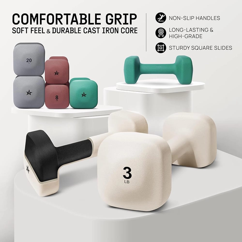 Yes4All Square Neoprene Dumbbell Set, Beige, 3 lb