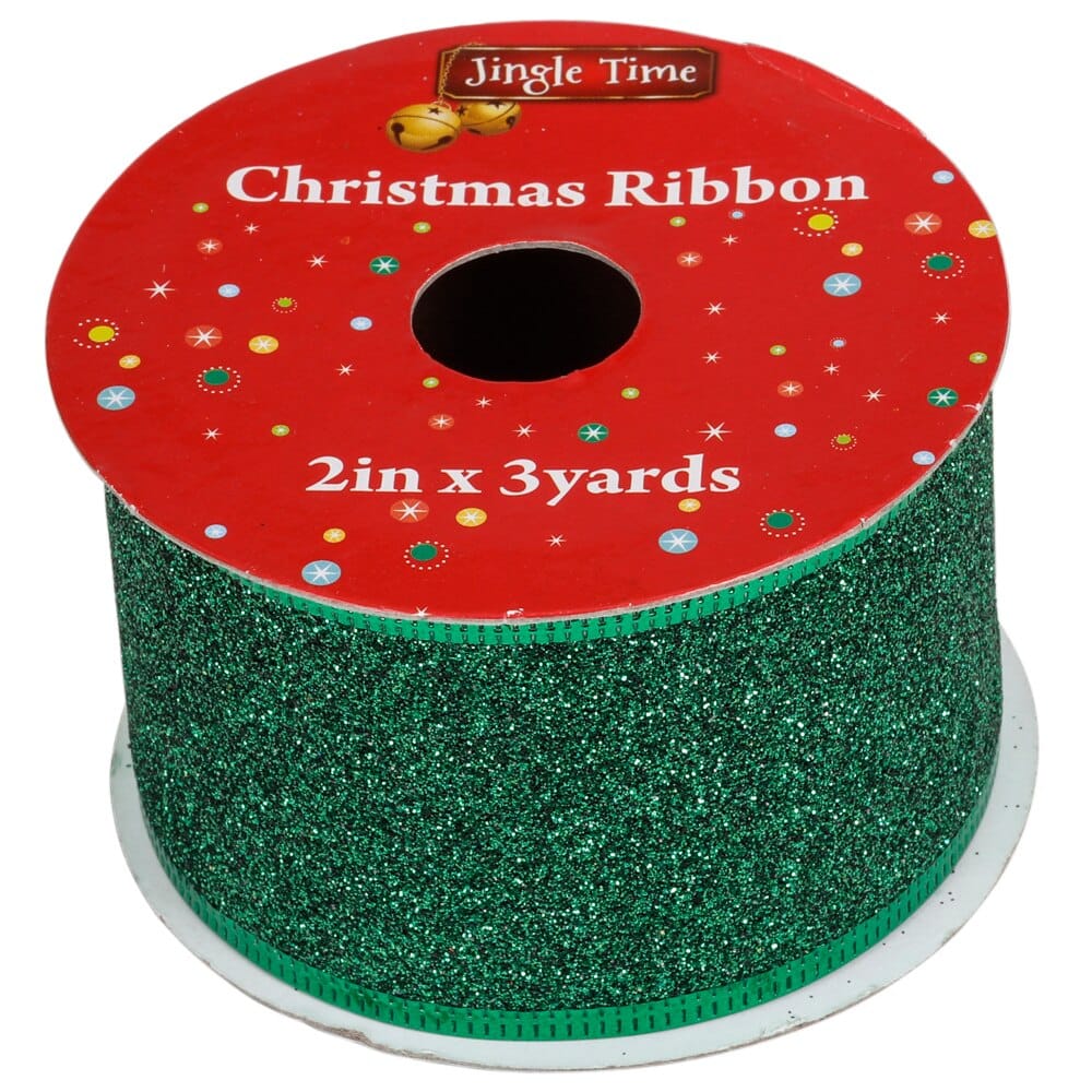 Jingle Time Glitter Christmas Ribbon, 3 yds