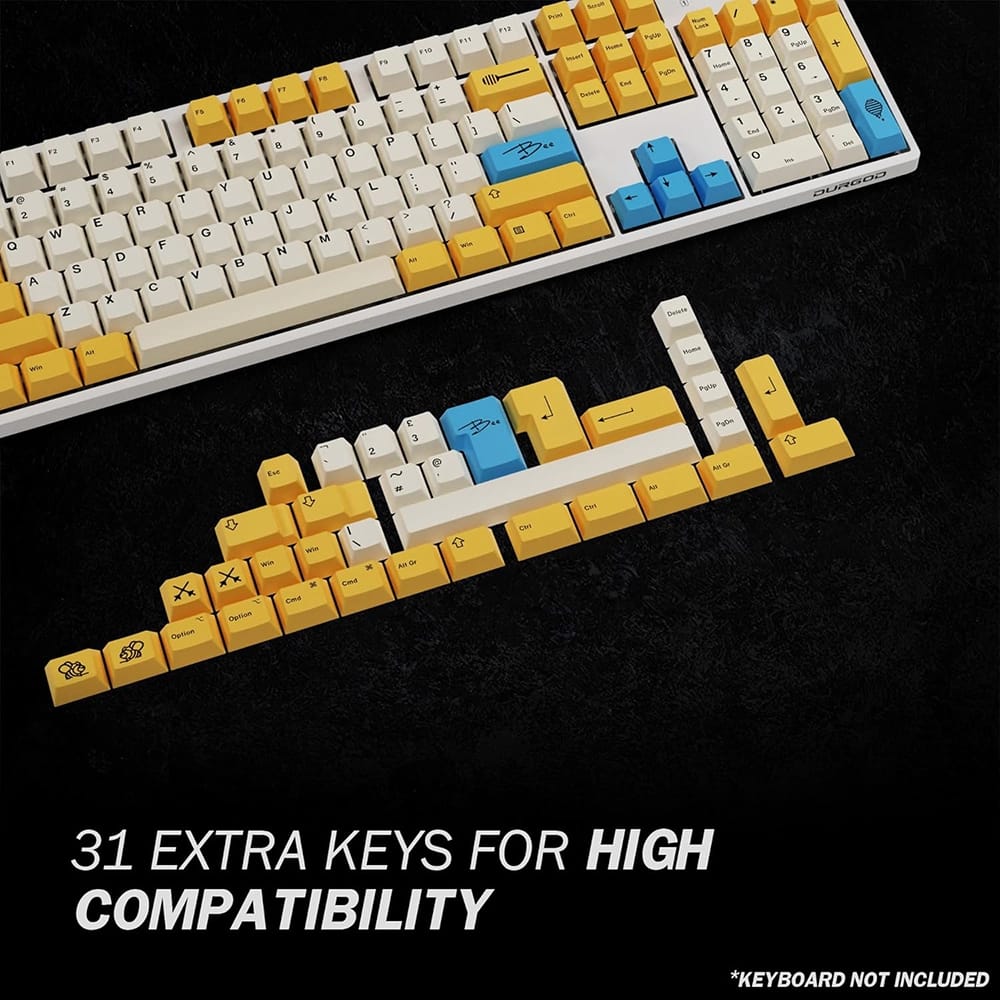 HK Gaming Custom Keycaps, Yellow/Blue