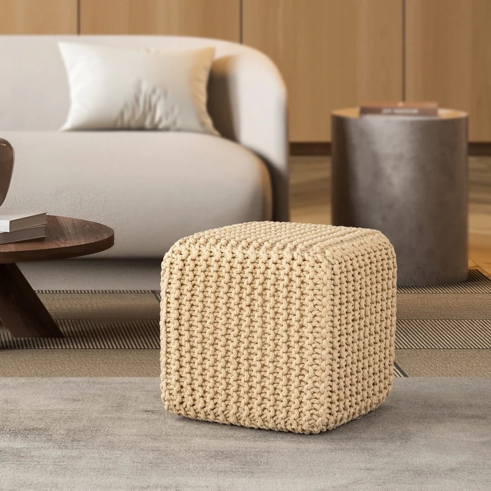 Albany Living Square Knit Ottoman, Ivory