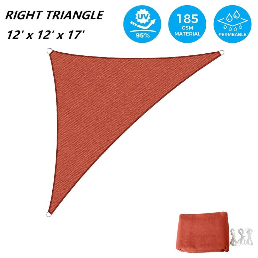 AsterOutdoor Triangular Sun Shade Sail, 12' x 12' x 17', Terra
