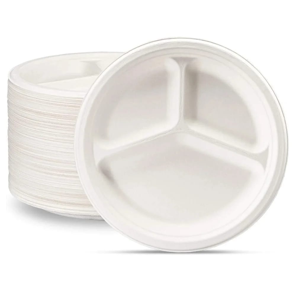 Ecoware Biodegradable 10" 3-Compartment Plate, 125 Count