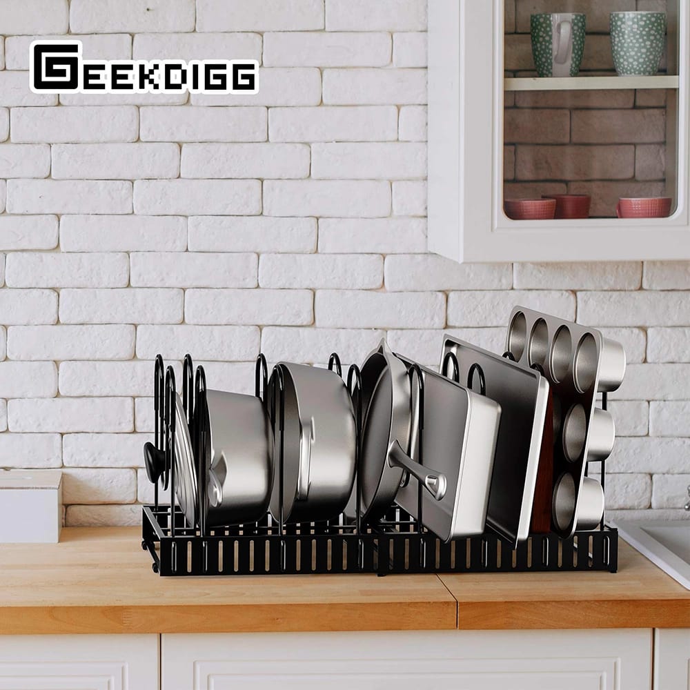 GeekDigg Adjustable Pot Organizer Rack, Black
