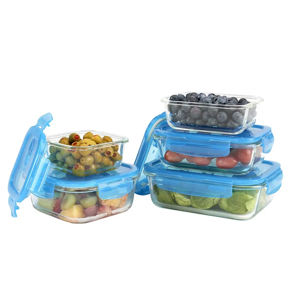 Superior Gourmet Glass Food Containers with Lids, 10 Piece Set