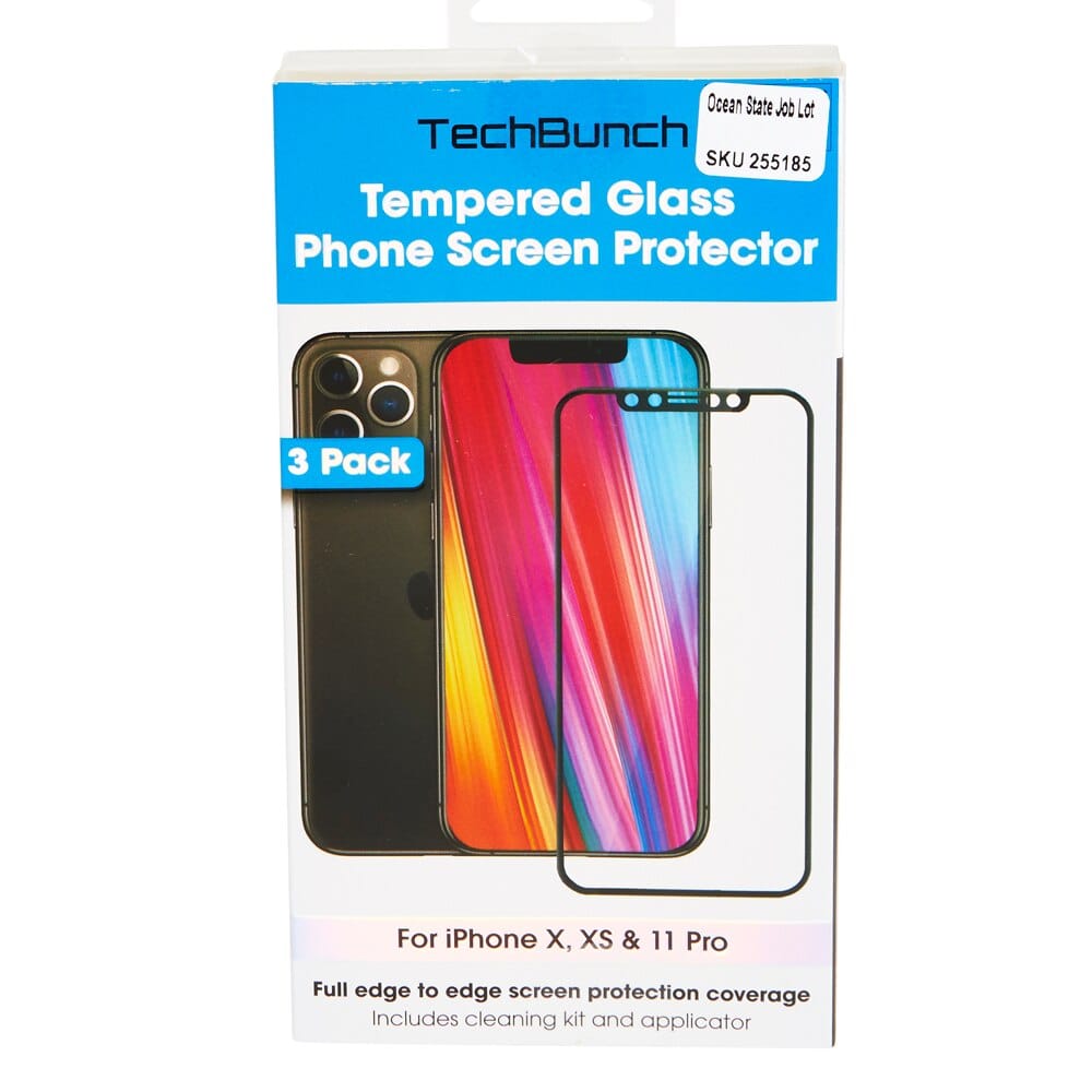 TechBunch Tempered Glass iPhone X, XS, and iPhone 11 Pro Screen Protectors, 3-Count