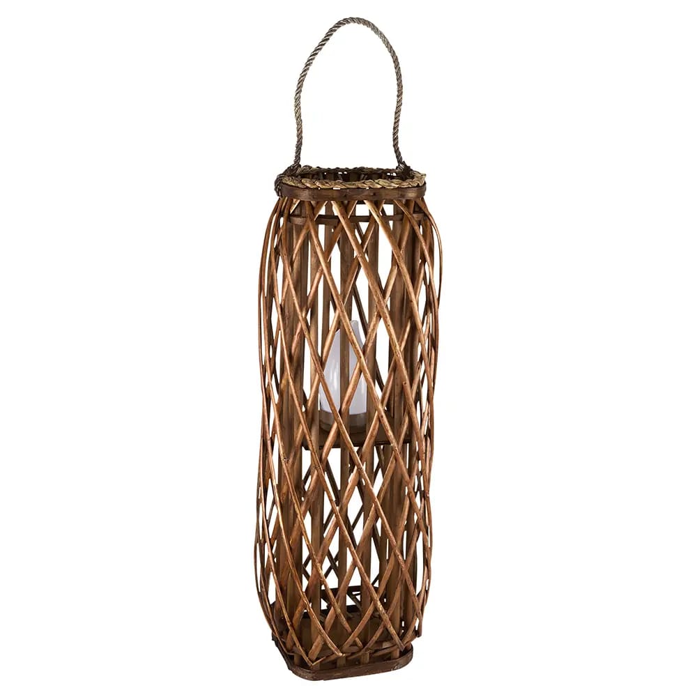 Barbara King Square Wicker Lantern With Remote, Caramel, 28"