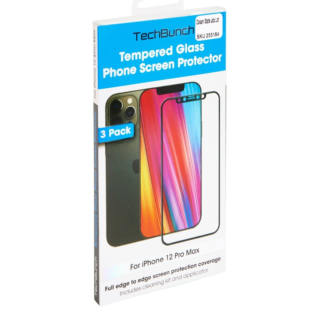 TechBunch Tempered Glass iPhone 12 Pro Max Screen Protectors, 3 Count