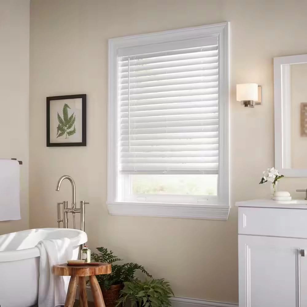 Cordless Faux Wood Blinds with 2" Slats, White, 42" x 64"