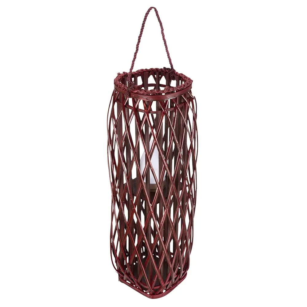 Barbara King Square Wicker Lantern With Remote, Brick, 28"