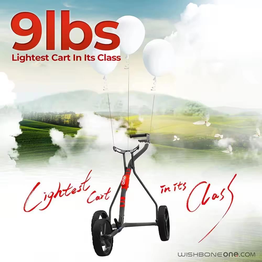 Wishbone Folding Golf Push Cart, Black/Red