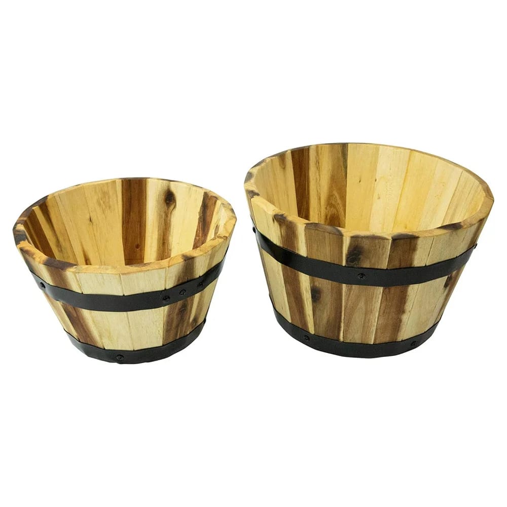 Thirteen Chefs Villa Acacia Small Round Wood Pots, Set of 2