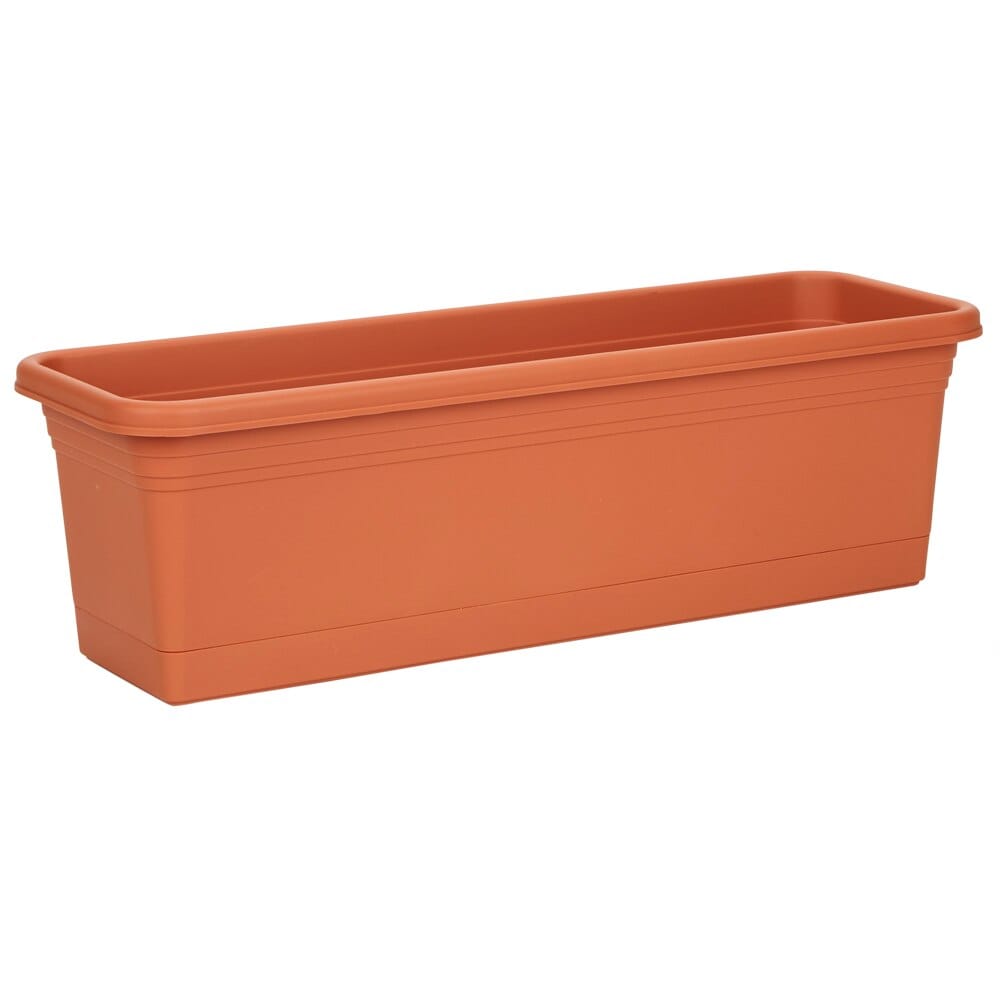 RUGG Terracotta Colored Window Box with Attached Saucer, 24"