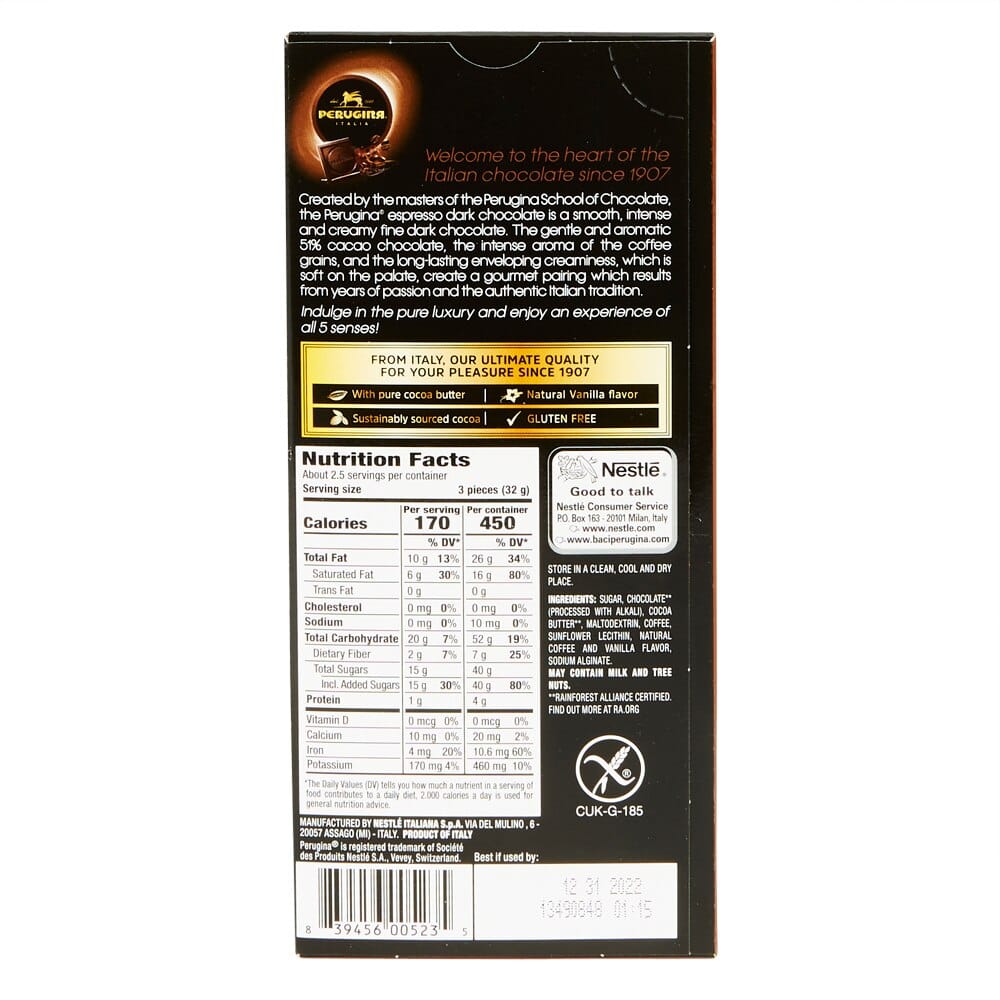 Perugina Italia Espresso Flavored Dark Chocolate, 3 oz