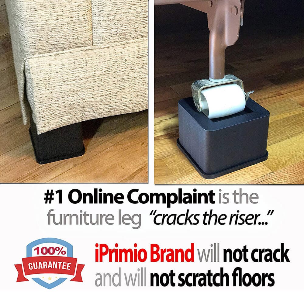 iPrimio 3-Inch Lift Square Bed Risers, Set of 6, Black