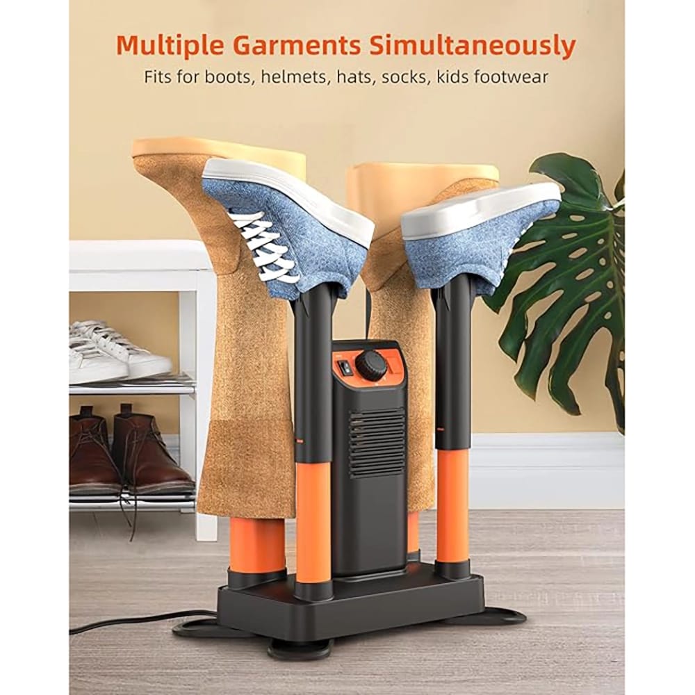Forced Air Shoe Dryer with Adjustable Timer, Black/Orange