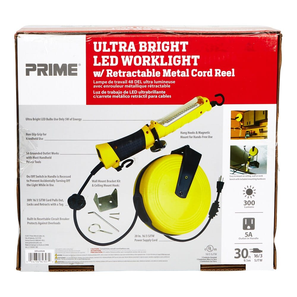 Prime Wire & Cable Ultra Bright LED Worklight with Retractable Metal Cord  Reel