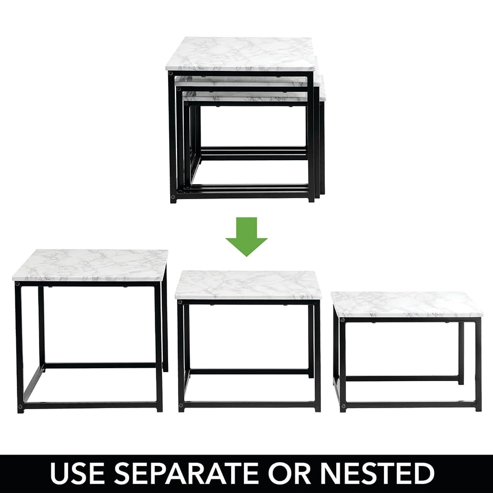 mDesign Nesting Accent End Table, Marble/Black, Set of 3