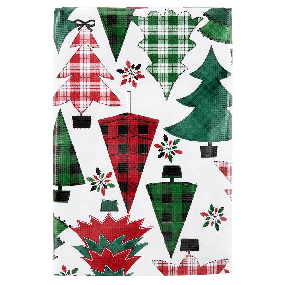 Seasonal Greetings Holiday Vinyl Tablecloth with Flannel Backing