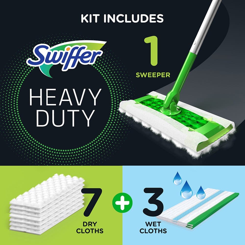 Swiffer Sweeper 2-in-1 Dry & Wet Multi-Surface Floor Cleaner Starter Kit, 11-piece