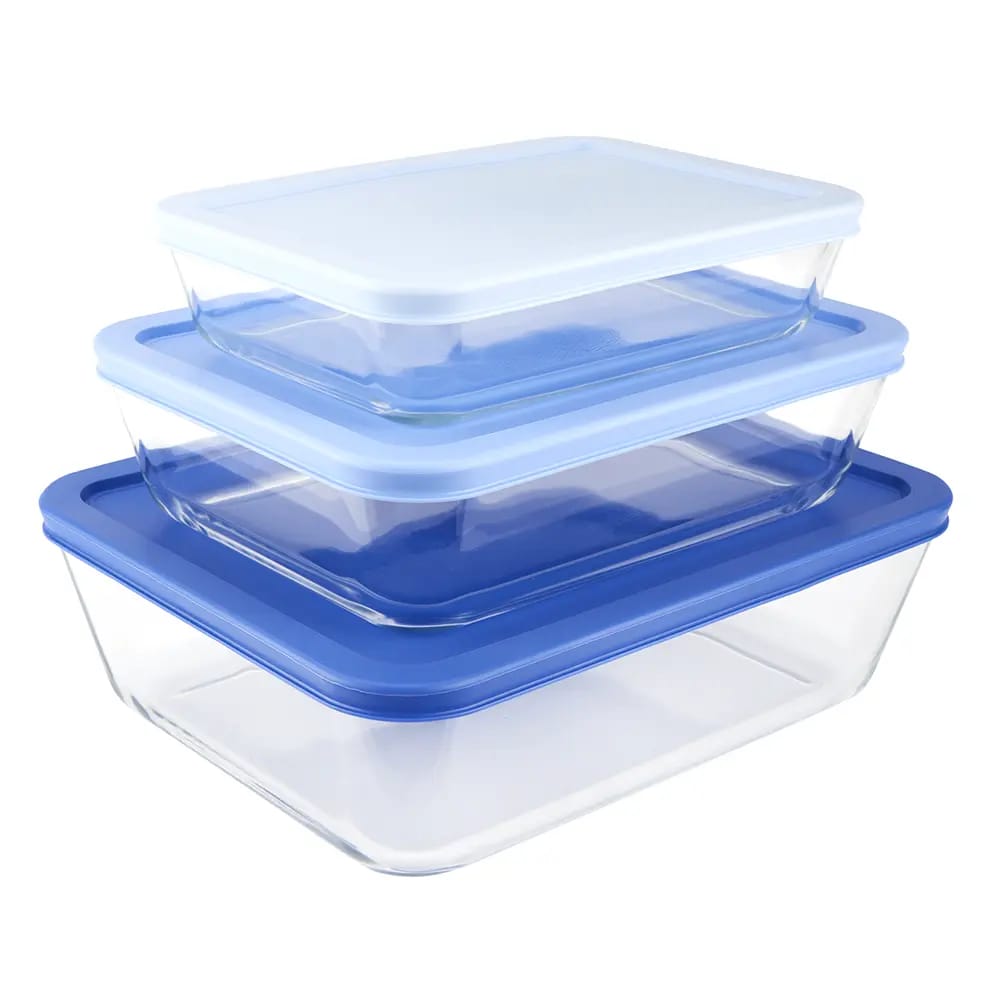 Superior Gourmet Rectangle Glass Container Set with Lids, 3 Piece