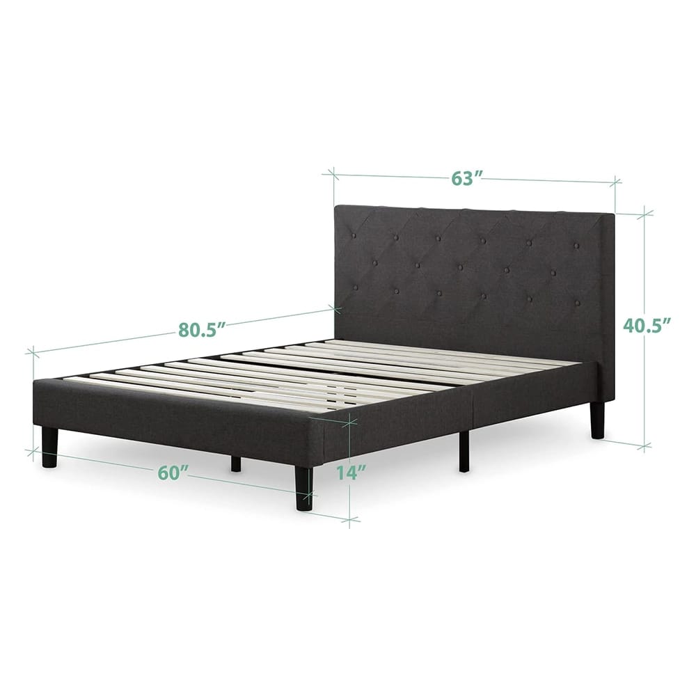 Zinus Shalini Upholstered Platform Bed Frame, Queen, Dark Gray