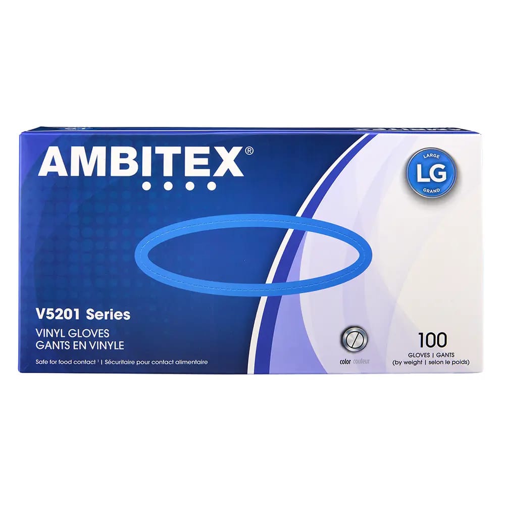 Ambitex Vinyl Gloves Large, 100ct.