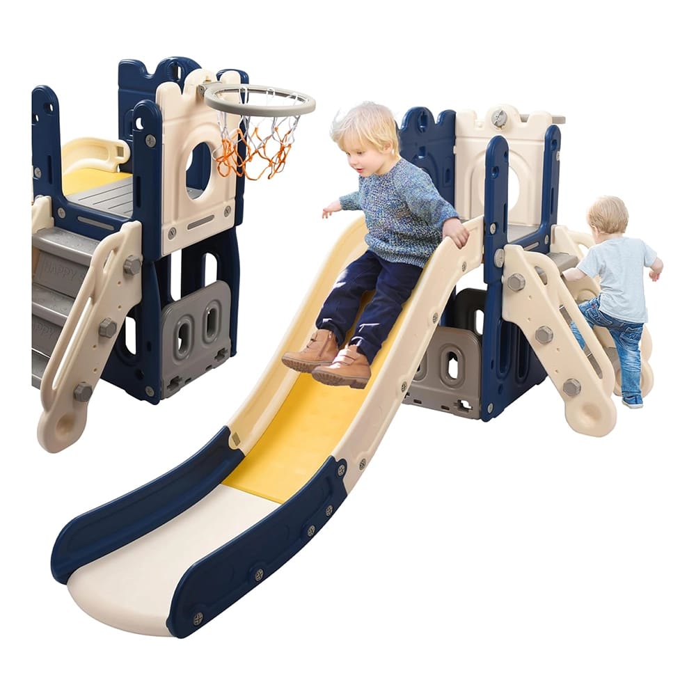Childlike Behavior Playhouse with Slide and L-Shaped Ladder