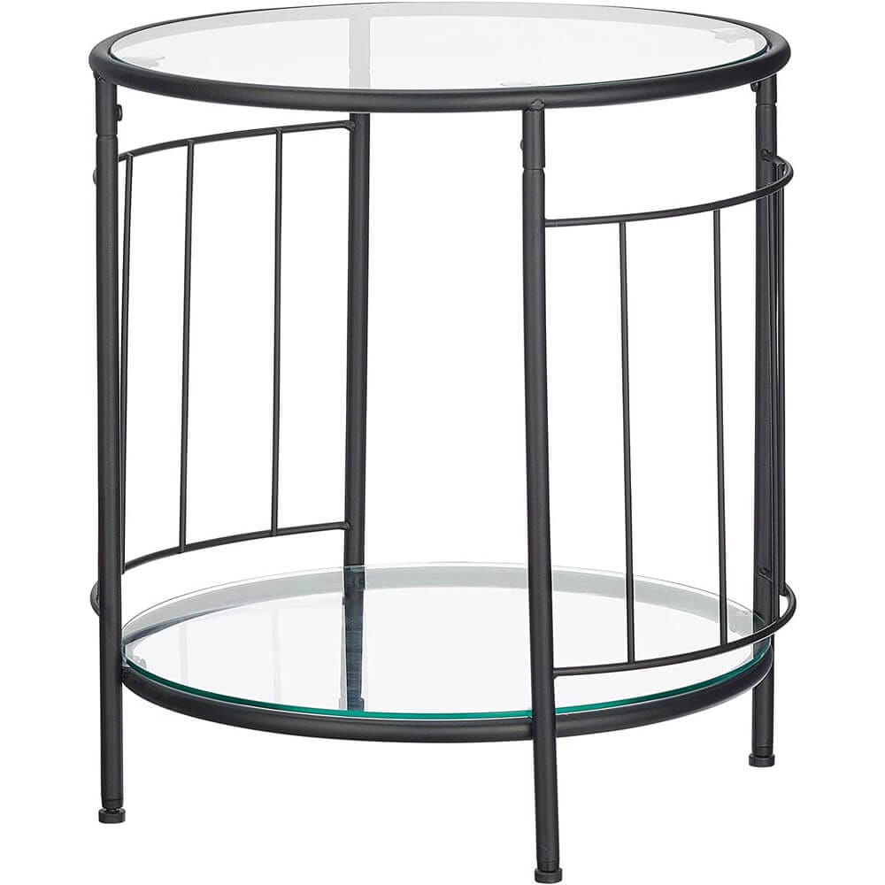 mDesign Glass Top Round Side Table with Shelf, Matte Black