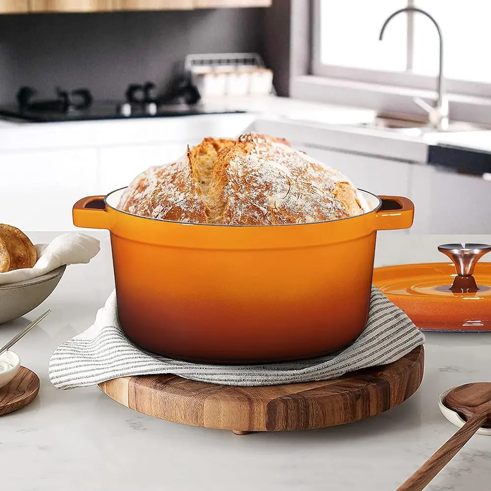 Bruntmor Pre-Seasoned 6.5 qt Cast Iron Dutch Oven, Pumpkin Spice